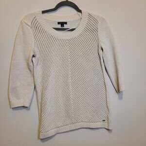 TOMMY HILFIGER SCOOP CABLE KNIT SWEATER PULLOVER - S